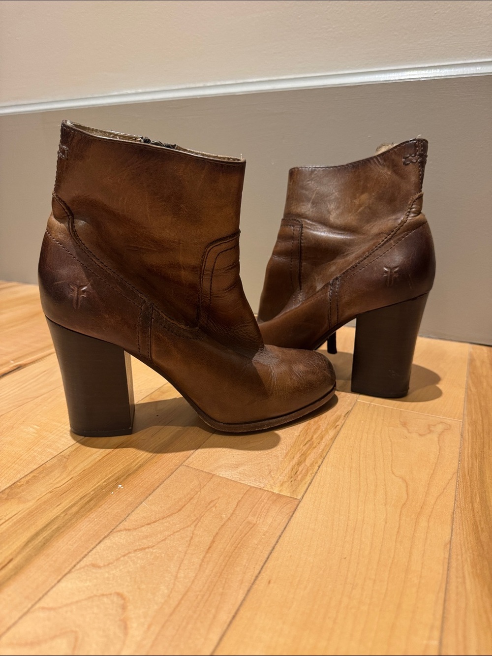 Frye Brown Leather Women's Ankle Boots - Chunky Heel